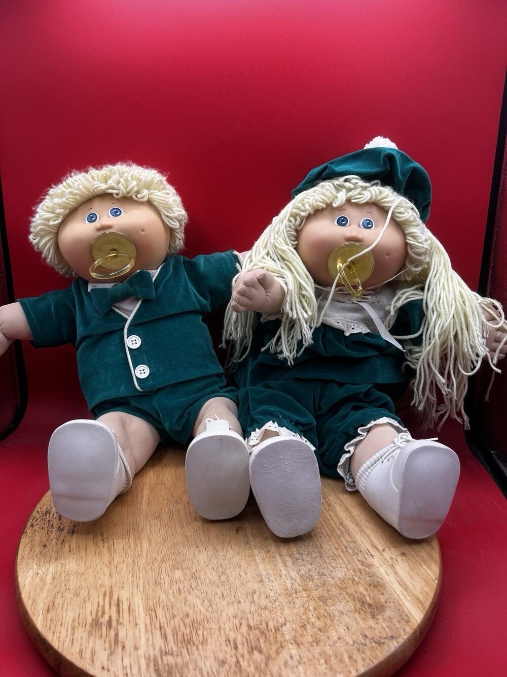 Cabbage patch Dolls boy and girls set green velvet outfits